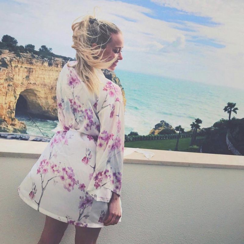 Kimono i silke - rosa print