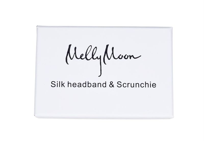 Hårbånd og scrunchie i silke-champagne-sett
