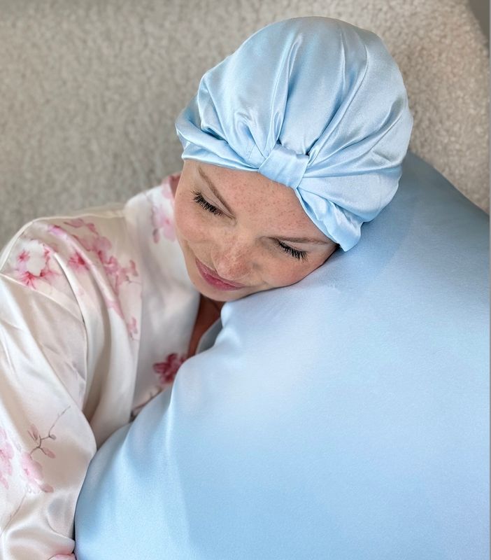 Sove turban i silke-himmelblå