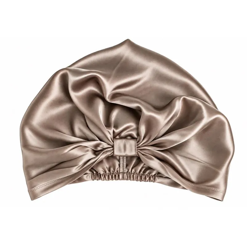 Sove turban i silke-champagne