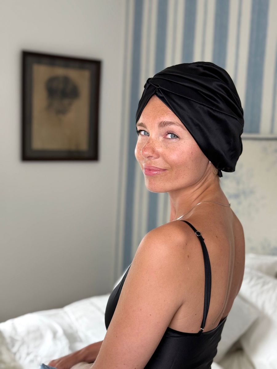 Silke turban - dobbelt silke - sort